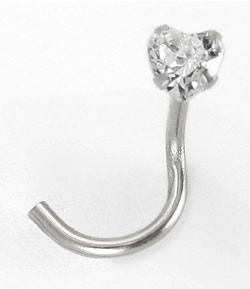 Tilum 14kt White Gold PRONG HEART Nose Screw 20g Nostril Body Jewelry