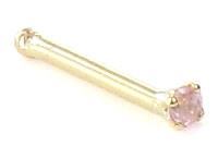 Tilum 20g 14kt Yellow Gold 1.5mm CZ-Pink Jewel Nose Bone Body Jewelry