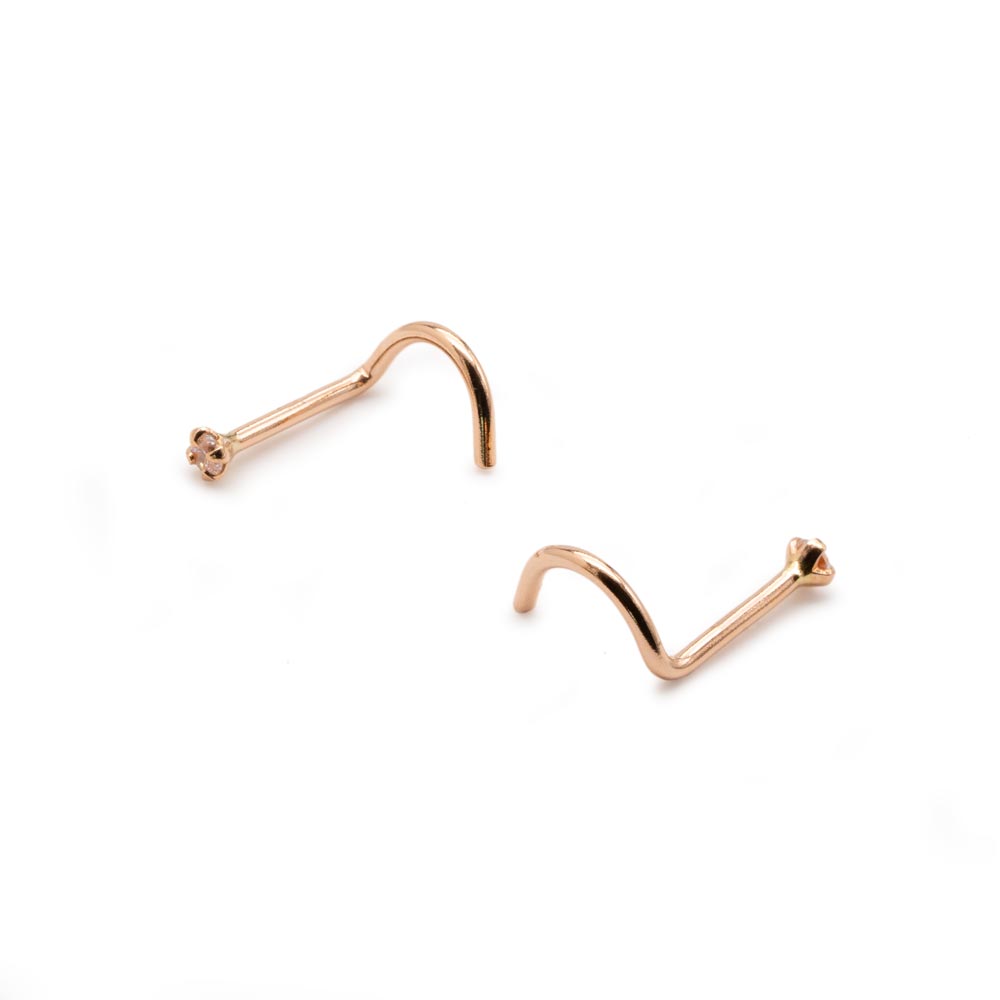 20g 14kt ROSE Gold 1.5mm CZ Jewel Nose Screw (both sides)