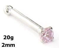 Tilum 20g 14kt White Gold 2.0mm Pink Jewel Nose Bone