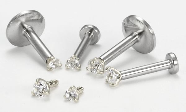 18g-16g Internally Threaded Replacement WHITE GOLD PRONG CZ