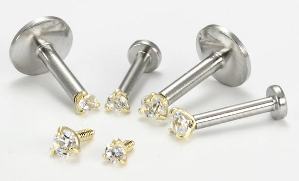 18g-16g Internally Threaded Replacement YELLOW GOLD PRONG CZ - Price Per 1