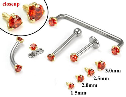 Tilum 14g-12g Internally Threaded Yellow Gold Light Red Jewel Top - Price Per 1 - Painful Pleasures