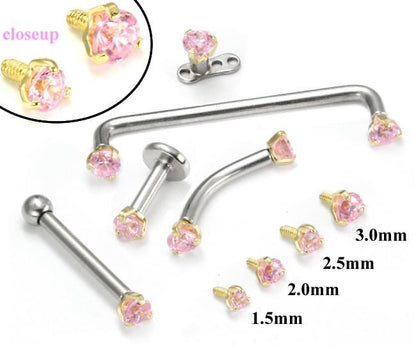Tilum 14g-12g Internally Threaded Yellow Gold Pink Jewel Top - Price Per 1 - Painful Pleasures
