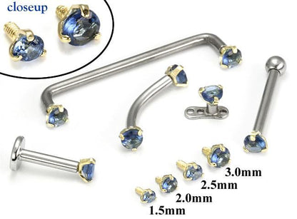 Tilum 14g-12g Internally Threaded Yellow Gold Dark Blue Jewel Top - Price Per 1 - Painful Pleasures