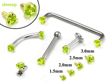 Tilum 14g-12g Internally Threaded Yellow Gold Light Green Jewel Top - Price Per 1 - Painful Pleasures