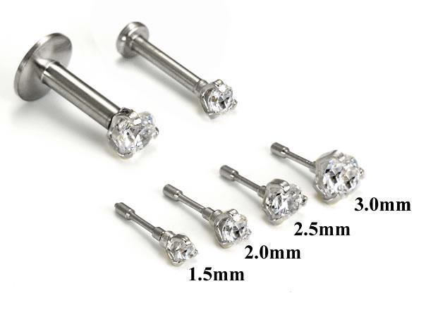 18g, 16g, or 14g Steel Push Pop Threadless 14kt White Gold Prong-Set Crystal Jewel - Price Per 1