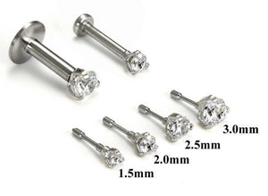 18g, 16g, or 14g Steel Push Pop Threadless 14kt White Gold Prong-Set Crystal Jewel - Price Per 1 - Painful Pleasures