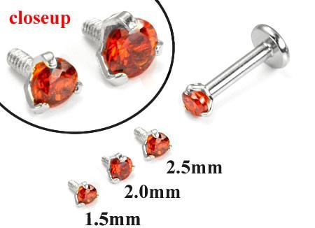 Tilum 18g-16g Internally Threaded White Gold Light Red Jewel Top - Price Per 1