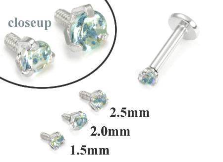 Tilum 18g-16g Internally Threaded White Gold Light Blue Jewel Top - Price Per 1