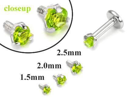 Tilum 18g-16g Internally Threaded White Gold Light Green Jewel Top - Price Per 1