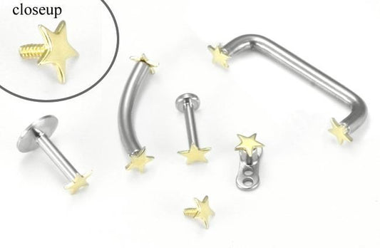 Tilum 14g Internally Threaded Replacement YELLOW GOLD FLAT STAR - Price Per 1