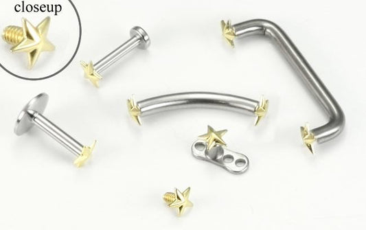 Tilum 14g Internally Threaded Replacement YELLOW GOLD 3D STAR - Price Per 1