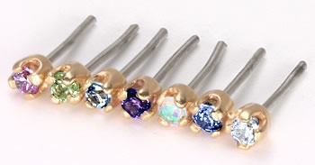 18g Gold Prong Set 1.5mm Gem Threadless Push Pin Labret End