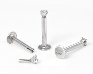 16g White Gold 2mm Crystal Jeweled Push Pop Threadless Labret Jewelry - Painful Pleasures