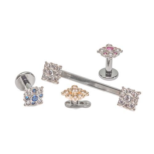 Tilum 14g-12g Internally Threaded 14kt White Gold Effloresce Crystal and Pink Jeweled Top - Price Per 1