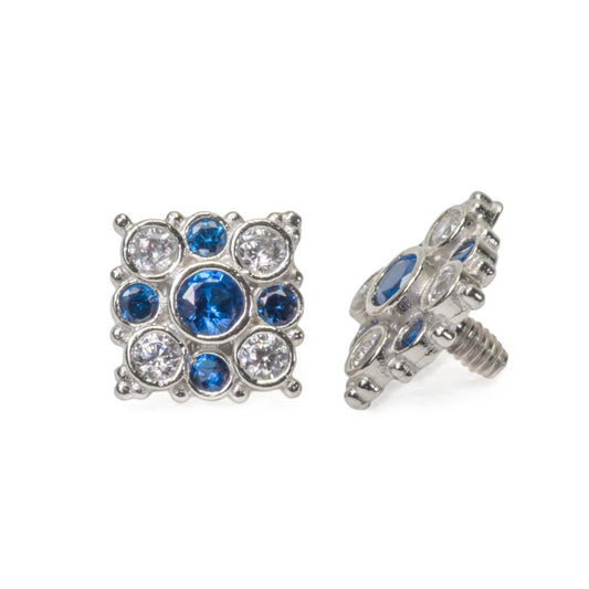 Internally Threaded 14kt White Gold Effloresce Crystal and Blue Jeweled Top