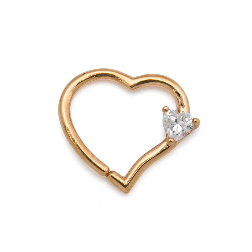 Tilum 16g 14kt Yellow Gold Heart Bendable Ear Jewelry with Crystal Heart Jewel - Right-Facing - Price Per 1