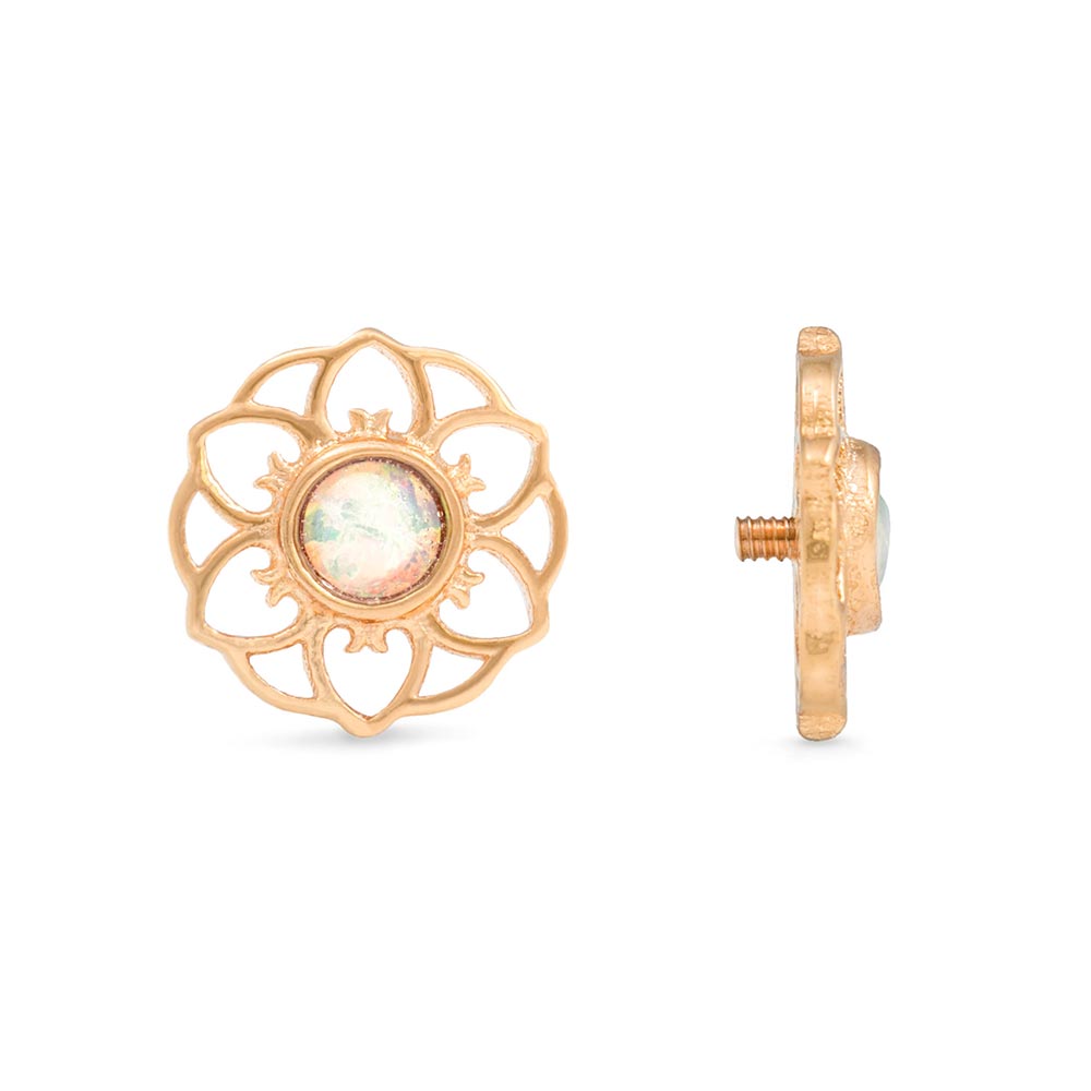 Tilum 18g-16g Internally Threaded Yellow Gold Hellebore Top - White Opal Center - Price Per 1