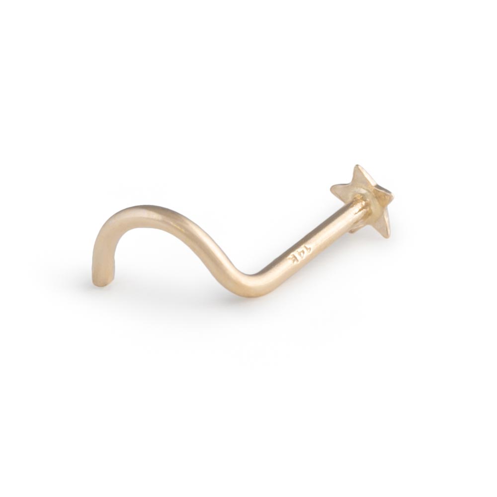 20g Yellow Gold Star Nose Screw — Right Bend
