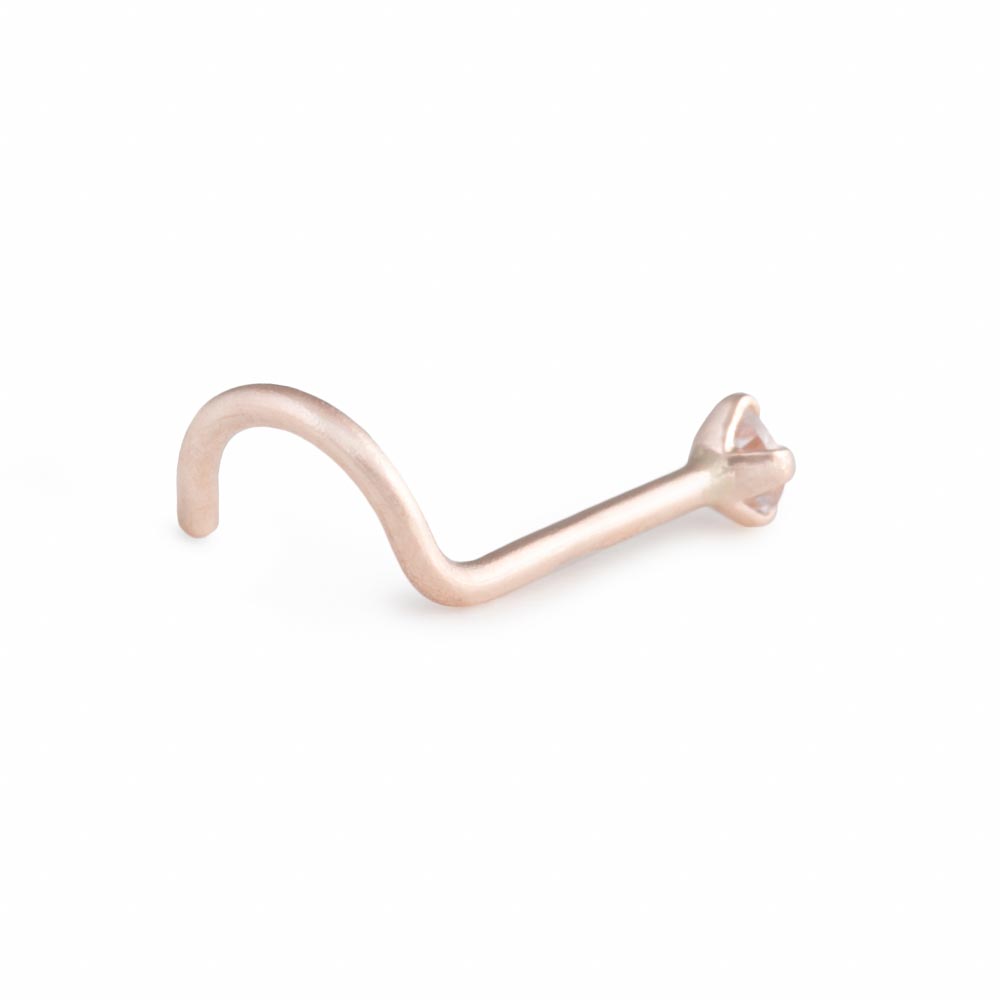 20g Rose Gold Crystal Jewel Nose Screw - Front View