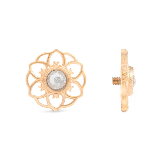 Tilum 14g-12g Internally Threaded Yellow Gold Hellebore Top - Crystal Jewel Center - Price Per 1