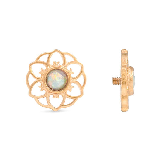 Tilum 14g-12g Internally Threaded Yellow Gold Hellebore Top - White Opal Center - Price Per 1