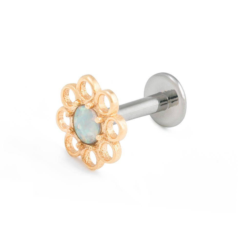 Yellow Gold White Opal Wildflower Top with Labret Post