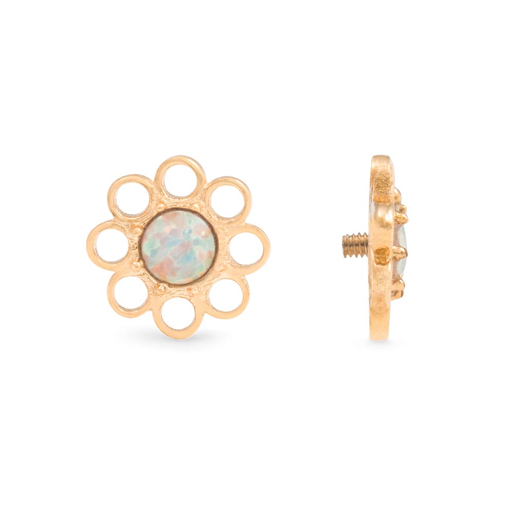 Tilum 14g-12g Internally Threaded Yellow Gold Wildflower Top - White Opal Center - Price Per 1