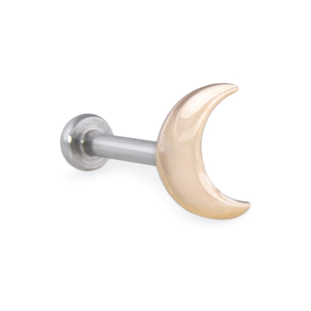 18g–16g Internally Threaded Crescent Moon 14kt Yellow Gold Top — Price Per 1 (threading)