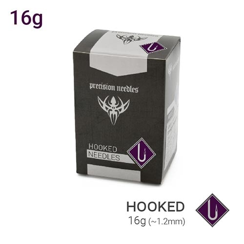 16g Precision Sterilized Hooked Piercing Needles — Box of 100
