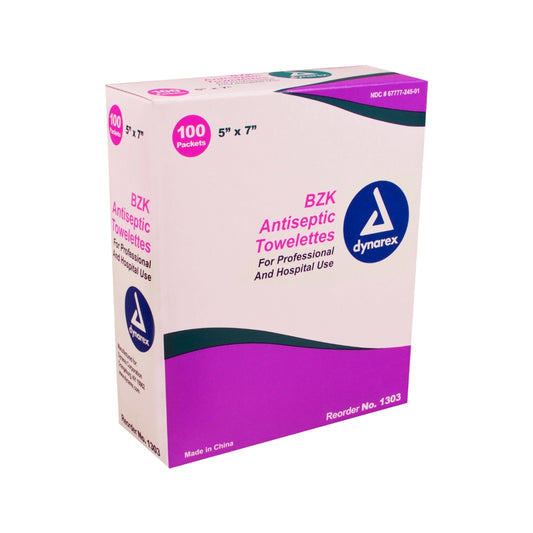 Benzalkonium Antiseptic Towelettes — 5" x 7" — Box of 100