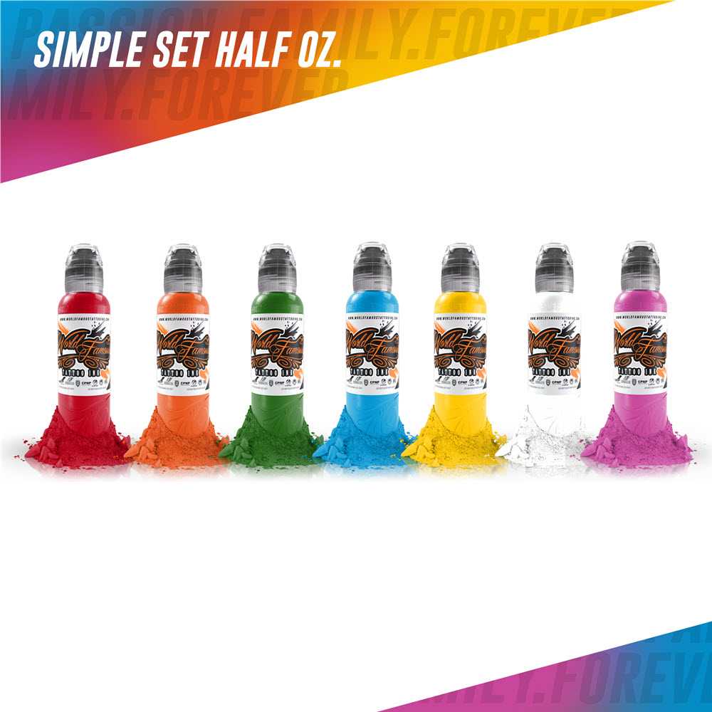 7Color Simple Set — World Famous Tattoo Ink — 1/2oz
