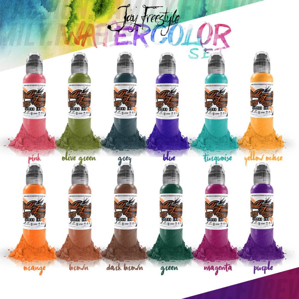 Jay Freestyle Water Colors Set — World Famous Tattoo Ink — 1oz