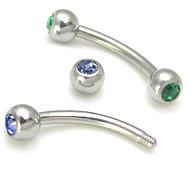 16g Micro Jeweled Eyebrow Bent Barbell with 180 Degree Gem Balls - Painful Pleasures