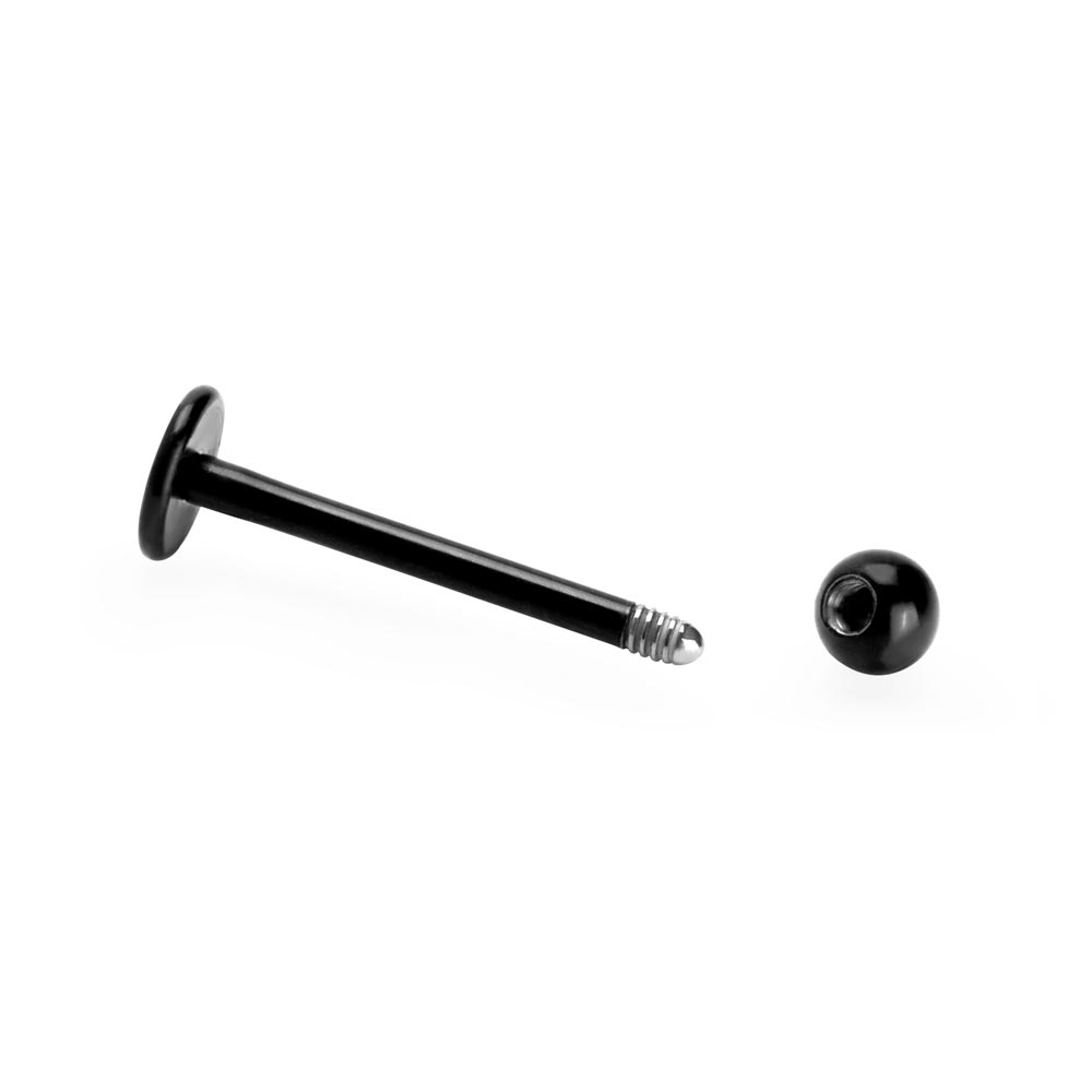 16g Externally Threaded PVD Black Titanium Labret Post w/ Ball — Price Per 1