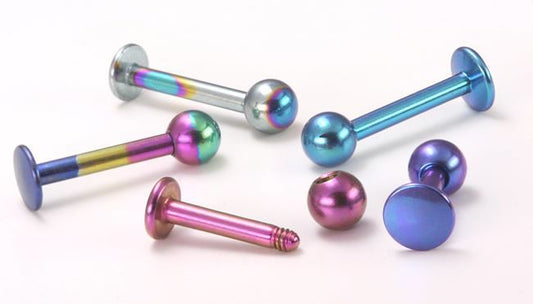 14g Externally Threaded Titanium Labret Stud — 1/4" to 7/16" — 18 Color Choices