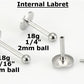 18g Stainless Steel Labret Internally Threaded
