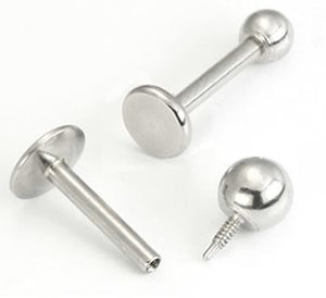 14g Internally Threaded Steel Lip Stud Labret Flat Back Disc - Painful Pleasures