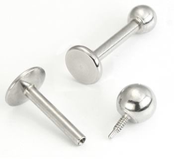 14g Internally Threaded Steel Lip Stud Labret Flat Back Disc