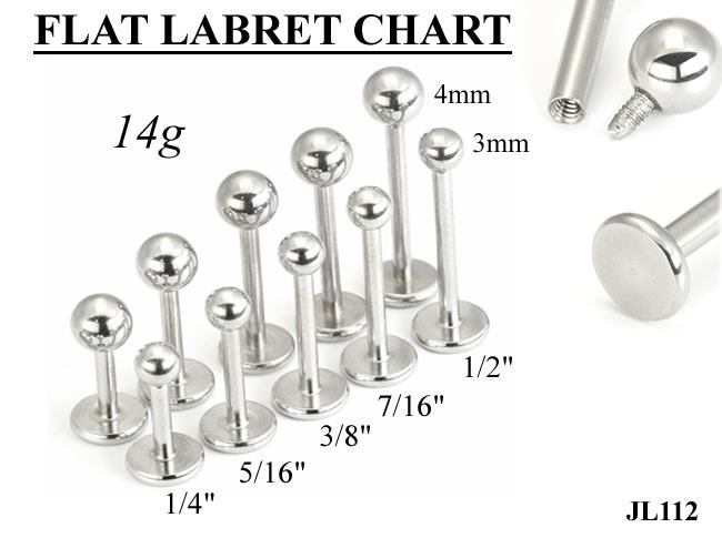 14g Internally Threaded Labret Size Chart