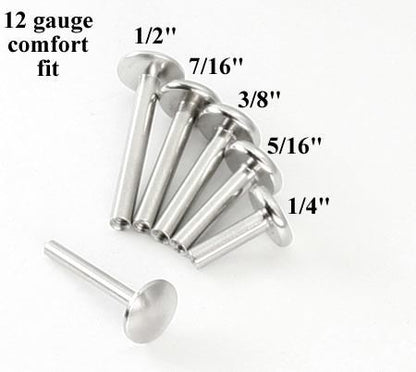 12g Internally Threaded UFO Back Disc Steel Labret Post - Price Per 1 - Painful Pleasures
