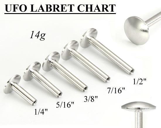 14g Internal UFO Rounded Disc Steel Labret Post — Price Per 1