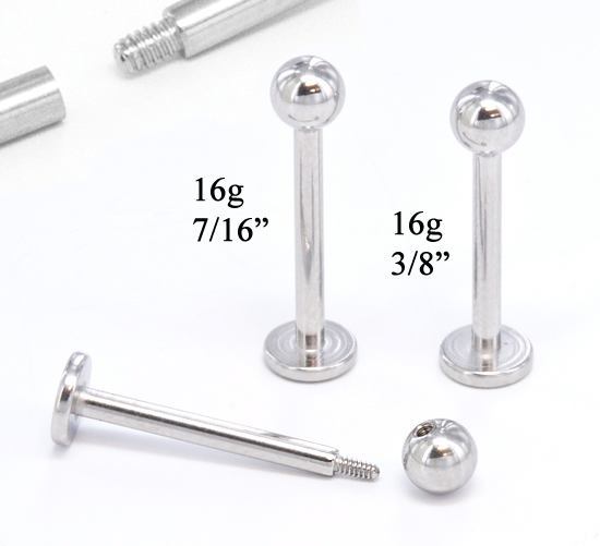 16g E-Z Piercing Labret Stud One-Step-Down-Threaded Labret - Chart