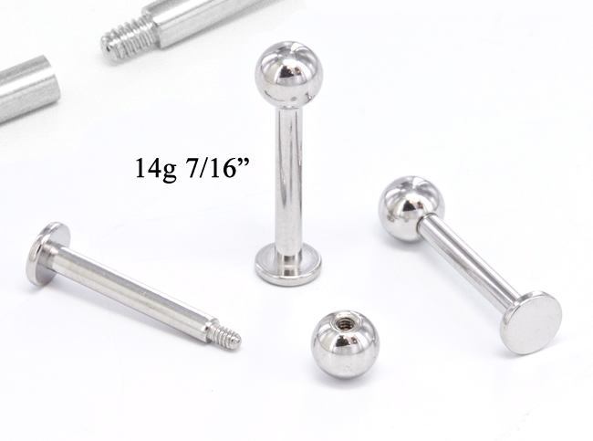 14g E-Z Piercing Labret Stud One-Step-Down-Threaded Labret 14g 7/16"