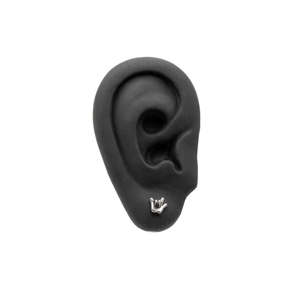 16g 5/16” Rock On Internally Threaded UFO Disc Labret Stud in Silicone Ear