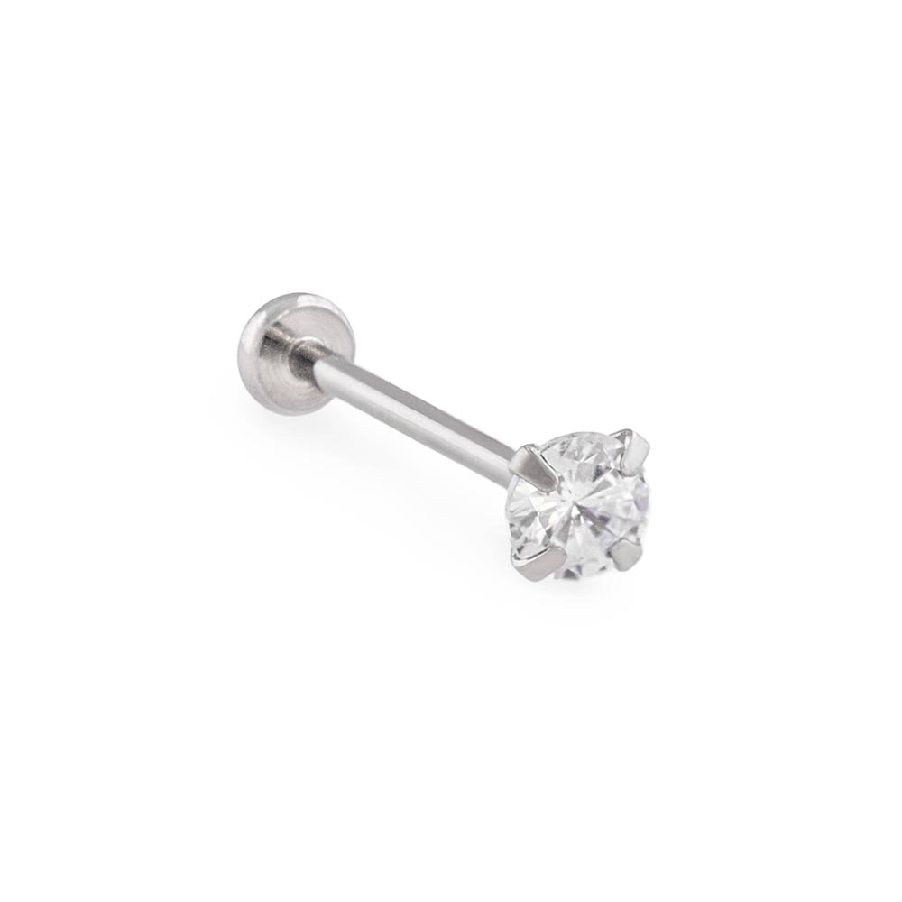 20g Crystal Jewel Push Pop Flat Disc Steel Labret — Price Per 1 (Two Tops)