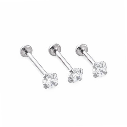 20g Crystal Jewel Threadless Flat Disc Steel Labret — Price Per 1 - Painful Pleasures