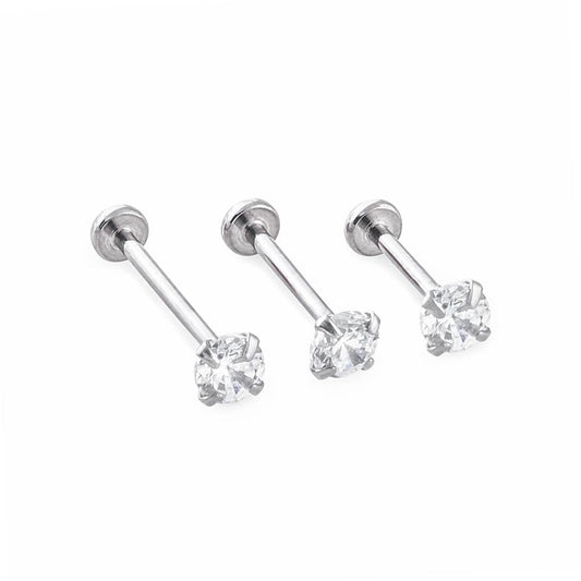 20g Crystal Jewel Threadless Flat Disc Steel Labret — Price Per 1