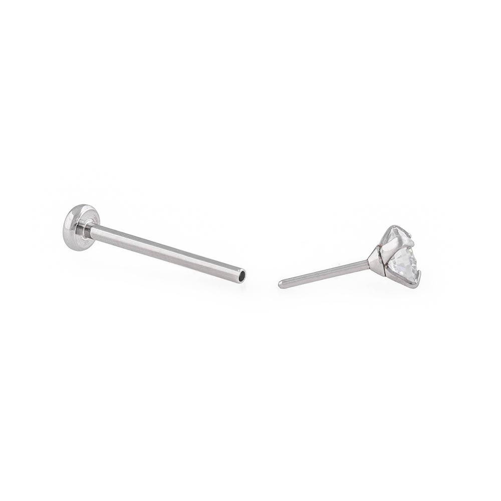 20g Crystal Jewel Push Pop Flat Disc Steel Labret — Price Per 1 (Assembled Labret)